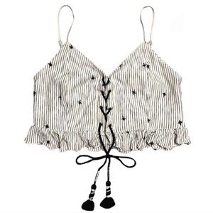 American Eagle Outfitters Crop top star embroidery XS ribbon tie